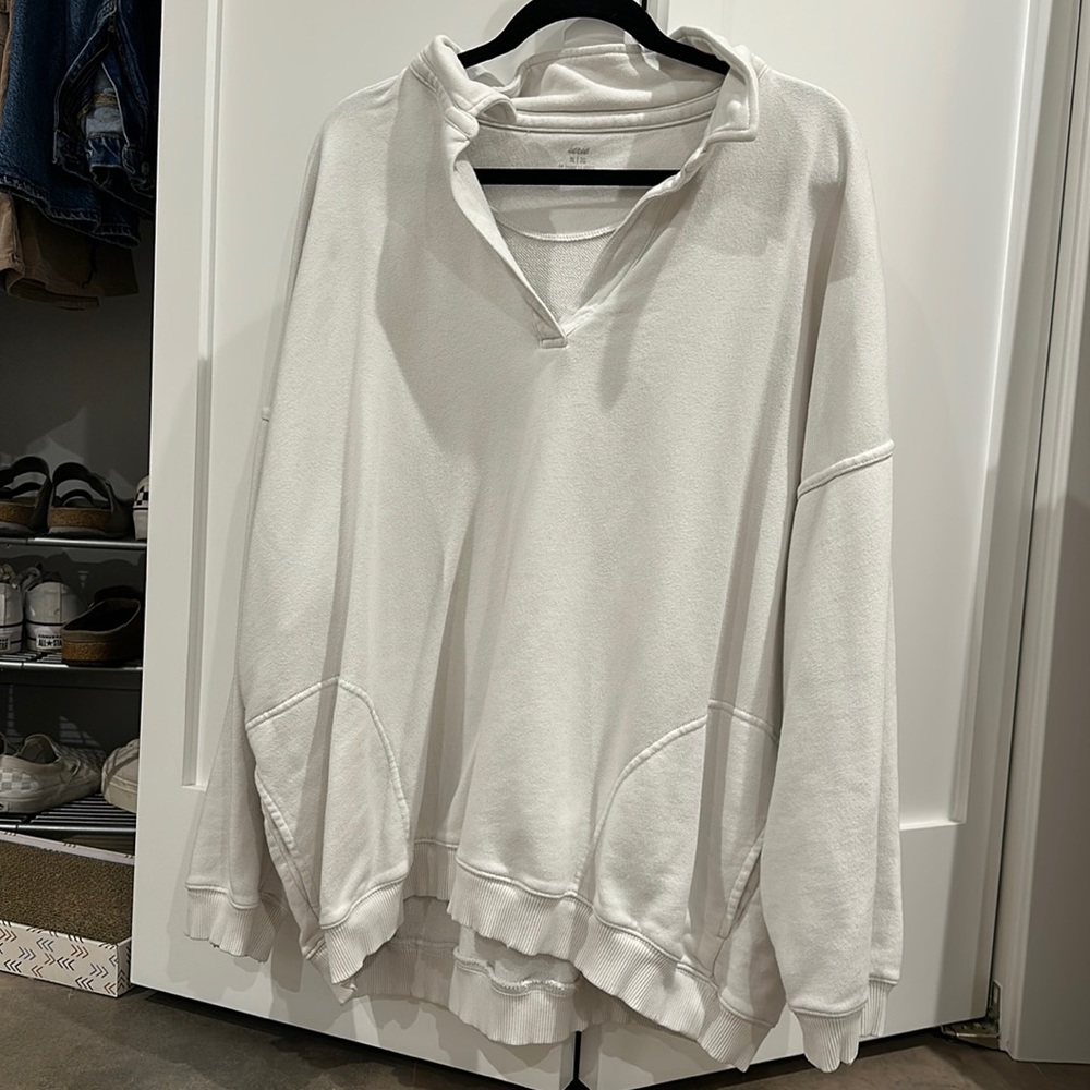 Aerie White Long Sleeve Collared Sweater